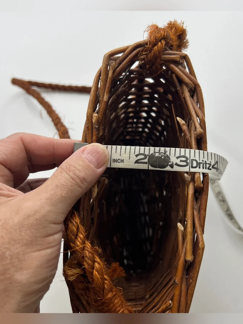 Brown Wicker Woven door basket outdoors bag purse with rope handle